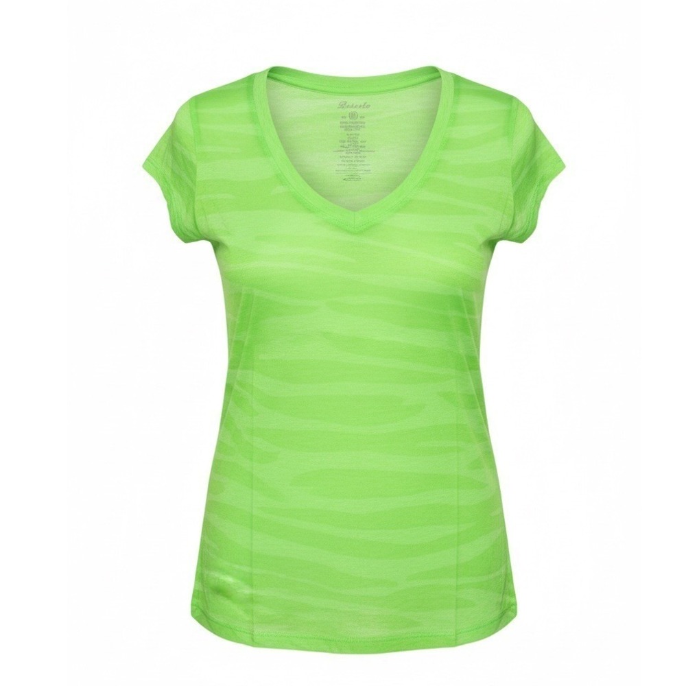 Bozzolo Womens‎ Neon Green V-Neck Burnout Stripe Short Sleeve Slim Tee Small